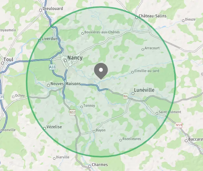 Carte de la zone d’intervention Letzy Clean autour de Dombasle, Lunéville et Nancy